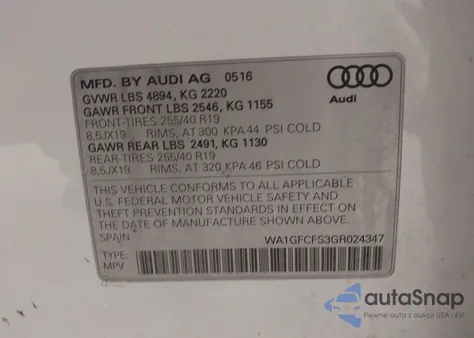 2016 Audi Q3 2.0T Premium Plus z USA, uszkodzony, nr VIN WA1GFCFS3GR024347